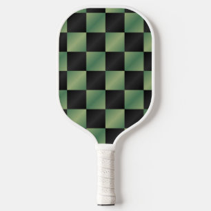 Modern Olive Green Black Gradient Checkered Pickleball Paddle