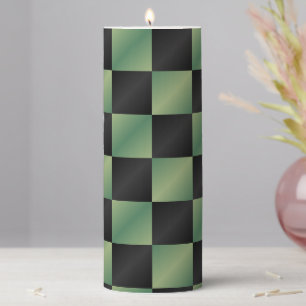 Modern Olive Green Black Gradient Checkered  Pillar Candle