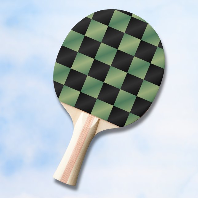 Modern Olive Green Black Gradient Checkered  Ping Pong Paddle (Creator Uploaded)