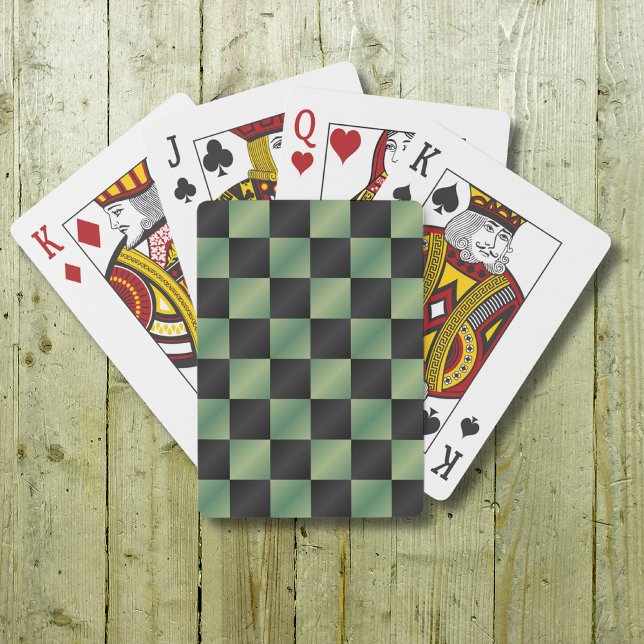 Modern Olive Green Black Gradient Checkered  Poker Cards (Creator Uploaded)