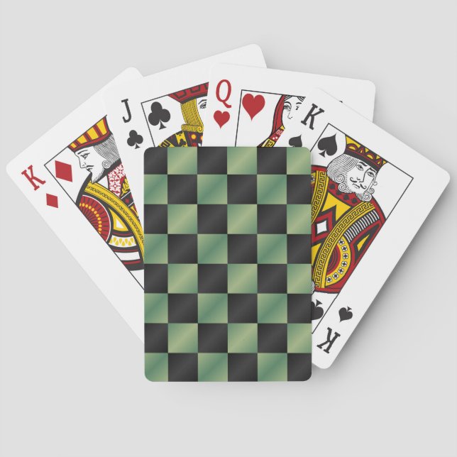 Modern Olive Green Black Gradient Checkered  Poker Cards (Back)