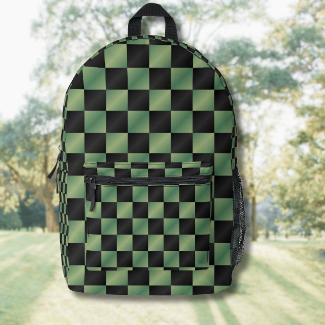 Modern Olive Green Black Gradient Checkered  Printed Backpack (Creator Uploaded)