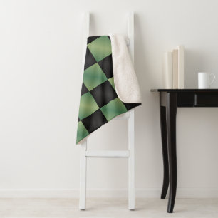 Modern Olive Green Black Gradient Checkered Sherpa Blanket
