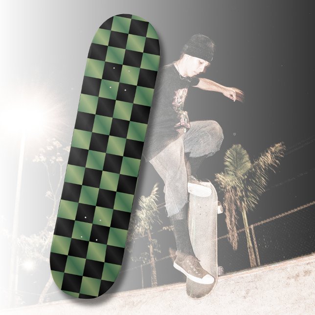 Modern Olive Green Black Gradient Checkered  Skateboard (Creator Uploaded)