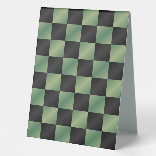 Modern Olive Green Black Gradient Checkered  Table Tent (Front)