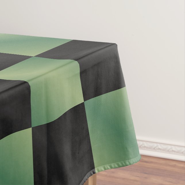 Modern Olive Green Black Gradient Checkered  Tablecloth (In Situ)