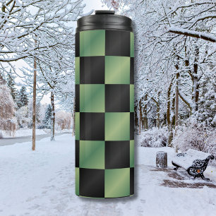Modern Olive Green Black Gradient Checkered Thermal Tumbler