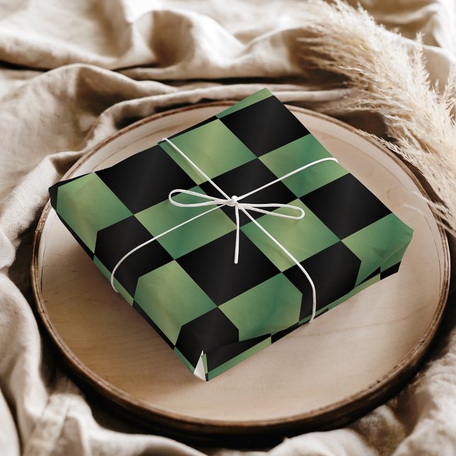 Modern Olive Green Black Gradient Checkered  Tissue Paper (Creator Uploaded)