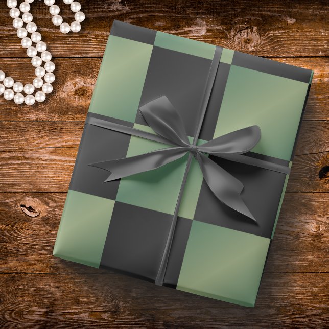 Modern Olive Green Black Gradient Checkered  Wrapping Paper (Creator Uploaded)