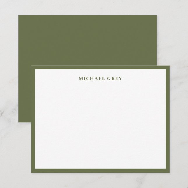 Modern Olive Green Border Professional Note Card (Front/Back)