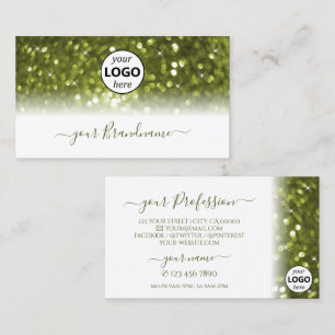 Modern Olive Green Bright Sparkle Glitter Add Logo Business Card