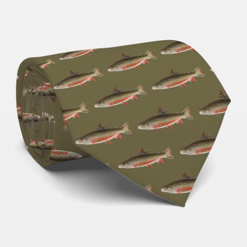 Modern Olive Green Brook Trout Fish  Fisherman Neck Tie