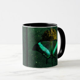 Modern Olive Green Butterfly Collage Art Mug