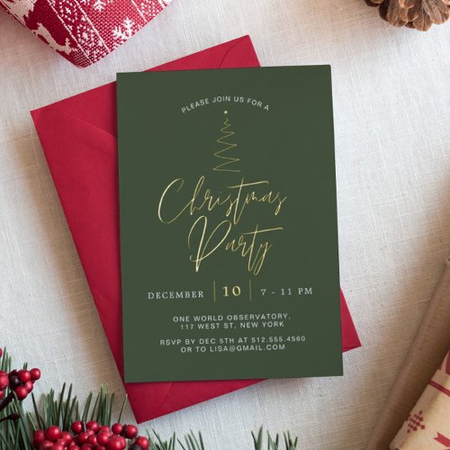 Modern Olive Green Christmas Party Foil Invitation