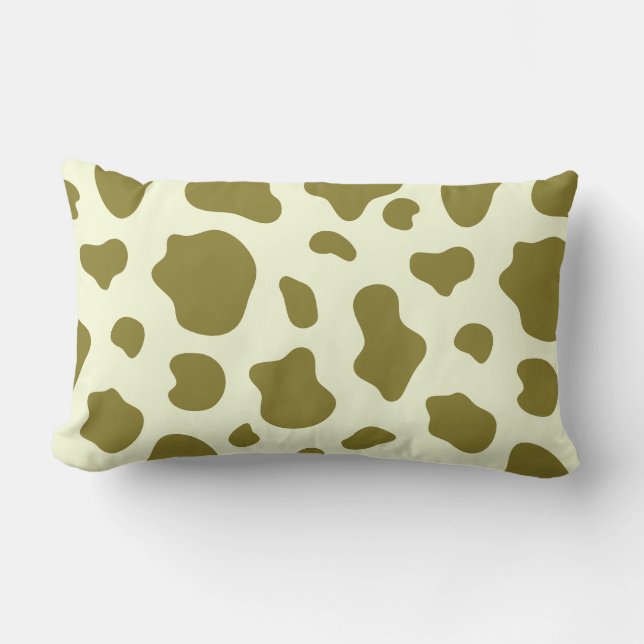 Modern Olive Green Cow Print Lumbar Pillow (Front)