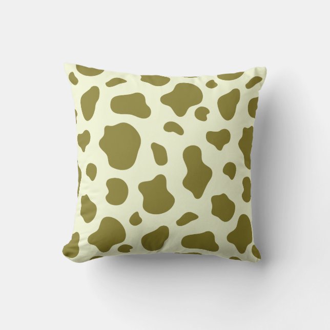 Modern Olive Green Cow Print Throw Pillow (Front)