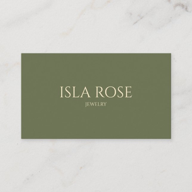 Modern Olive Green & Cream Business Card (Front)
