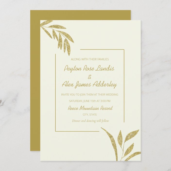 Modern Olive Green Cream Gold Leaves Wedding Invitation | Zazzle.com