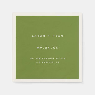 Modern Olive Green Custom Wedding Names Napkins