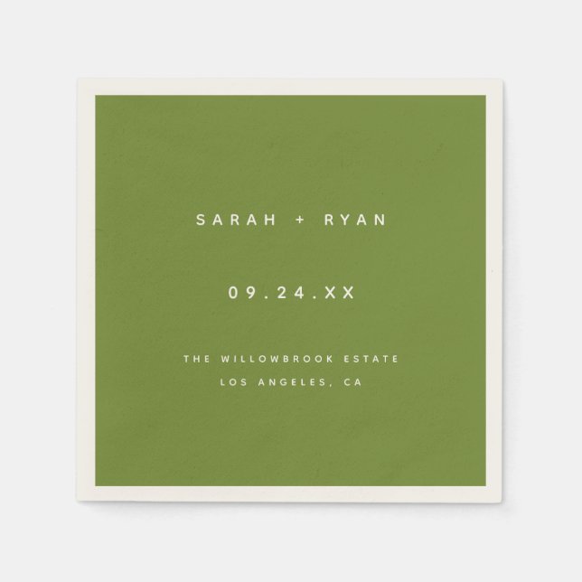 Modern Olive Green Custom Wedding Names Napkins (Front)
