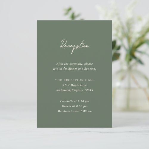 Modern Olive Green Elegant Wedding Enclosure Card