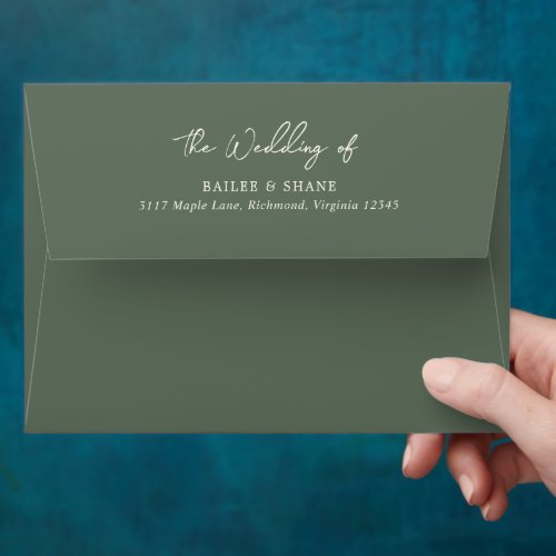Modern Olive Green Elegant Wedding Envelope