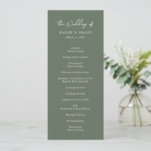 Modern Olive Green Elegant Wedding Program