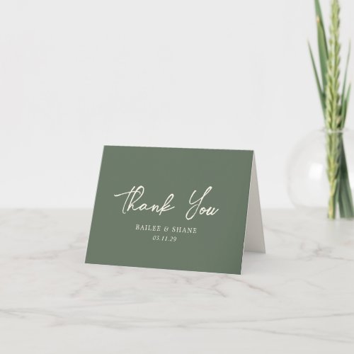 Modern Olive Green Elegant Wedding Thank You Card