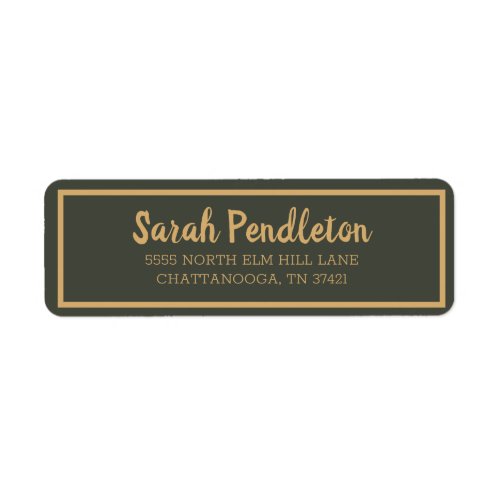 Modern Olive Green Gold Brush Script Label