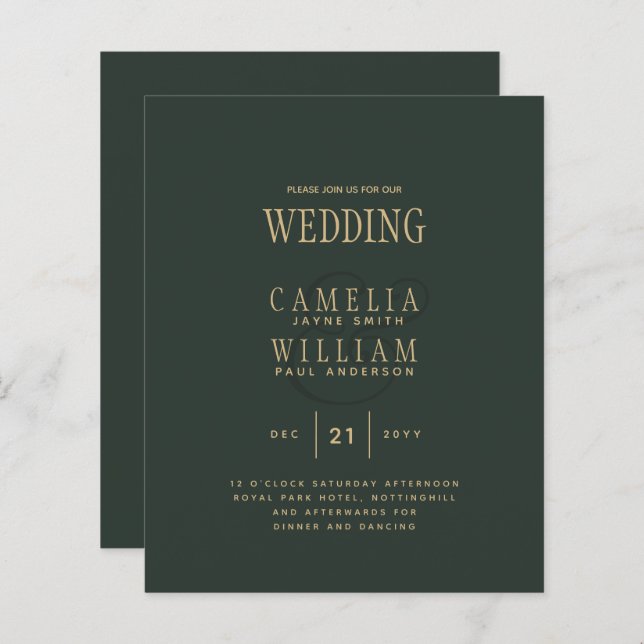 Modern OLIVE Green Gold Budget Wedding (Front/Back)