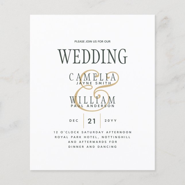 Modern OLIVE Green Gold Budget Wedding Flyer (Front)
