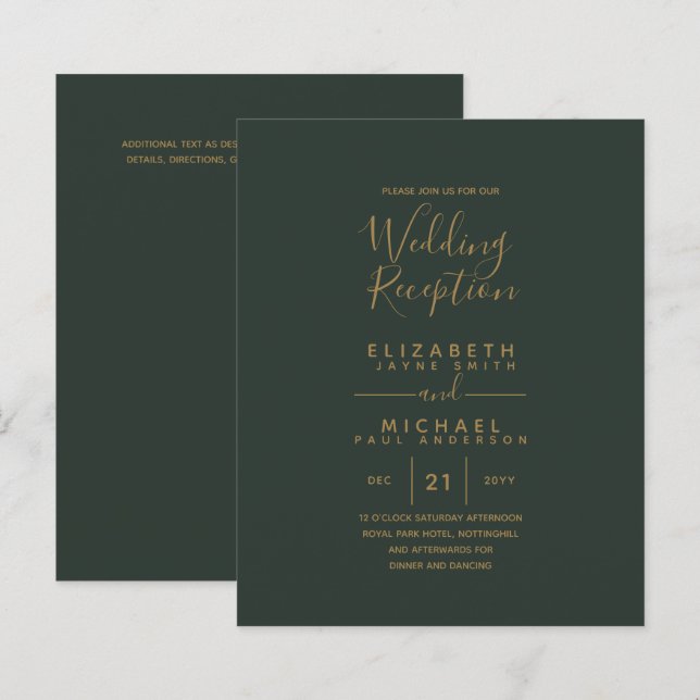 Modern Olive Green Gold Budget Wedding Reception (Front/Back)