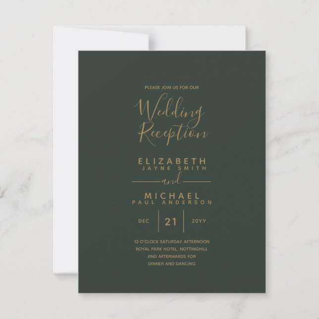Modern Olive Green Gold Budget Wedding Reception Invitation (Front)
