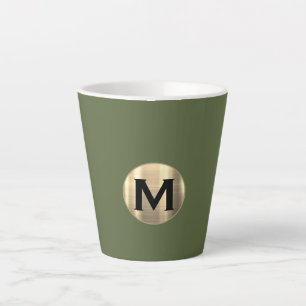 Modern Olive Green Gold Monogram Latte Mug