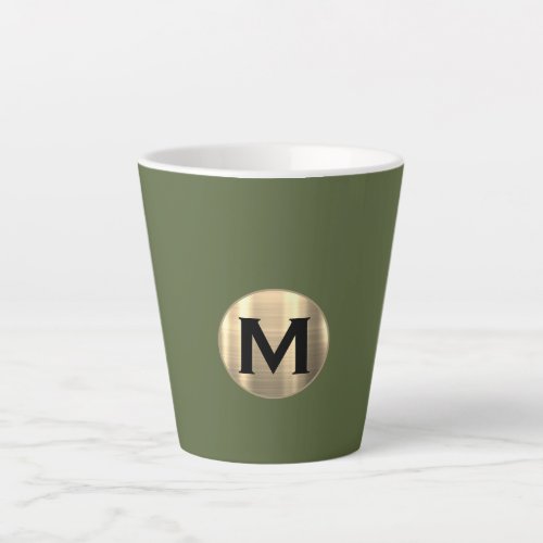 Modern Olive Green Gold Monogram Latte Mug