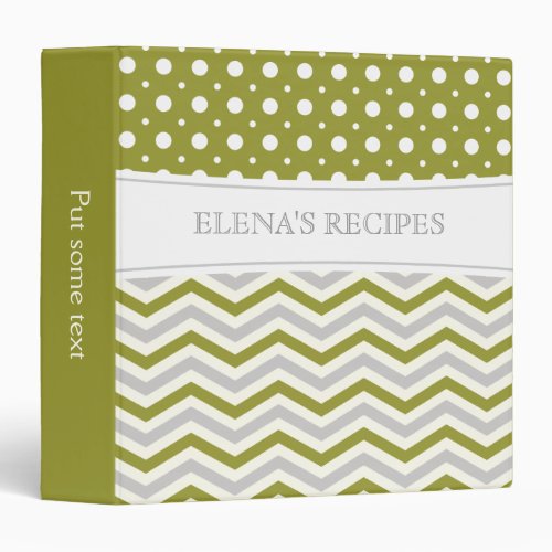 Modern olive green grey white chevron  polka dot binder