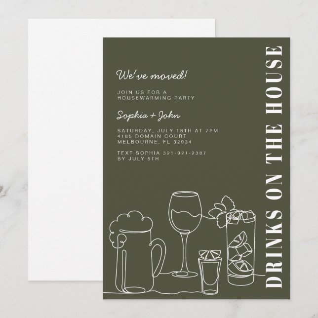 Modern Olive Green Housewarming Party Invitation (Front/Back)