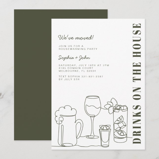 Modern Olive Green Housewarming Party Invitation (Front/Back)