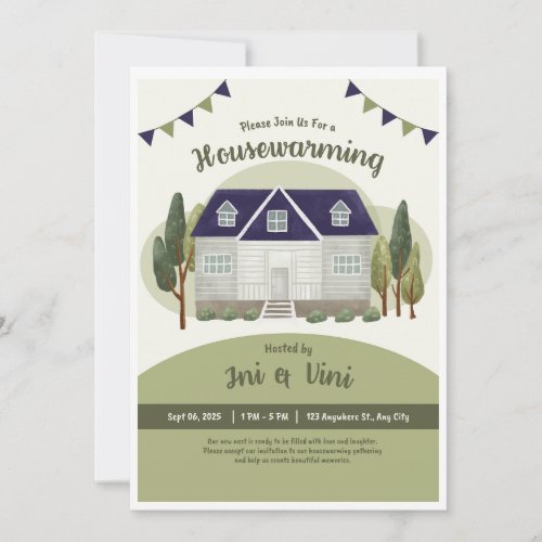 Modern Olive Green Invitation Card New Home Party