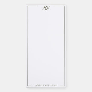 Modern Olive Green Minimalist Elegant Monogram Magnetic Notepad