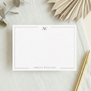 Modern Olive Green Minimalist Elegant Monogram Note Card
