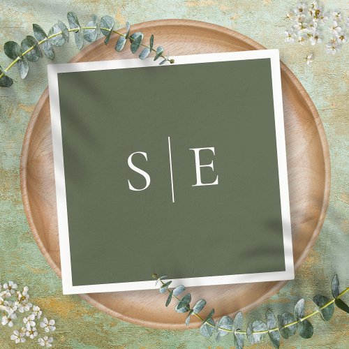 Modern Olive Green Monogram Minimalist Napkins