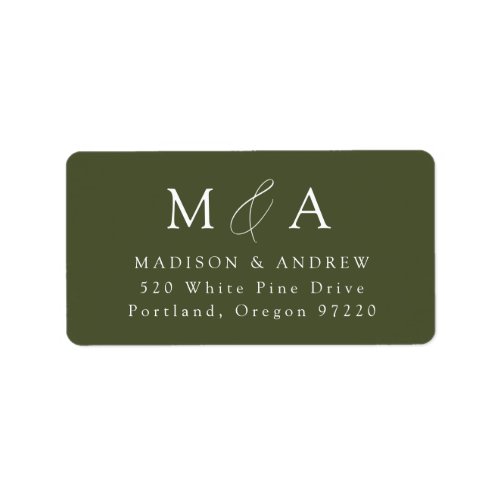 Modern Olive Green Monogram Return Address Label