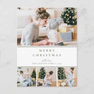 Modern Olive Green Multi Photo Christmas Holiday Postcard