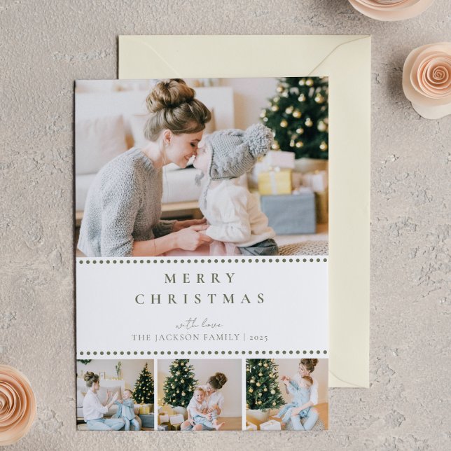 Modern Olive Green Multi Photo Christmas Note Card (Creator Uploaded)