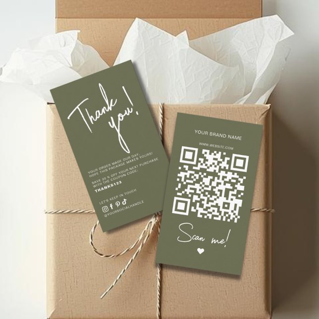 Modern olive green order thank you QR code Business Card (Creator Uploaded)