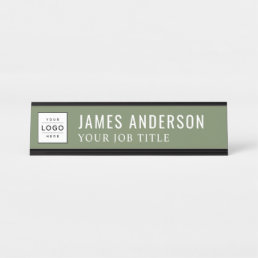 Modern Olive Green Personalized Business Logo Desk Name Plate