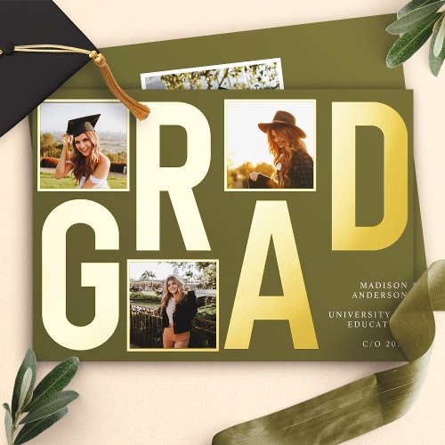 Modern Olive Green Photo Graduation Announcement