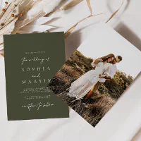 Modern Olive Green Photo Wedding Invitation