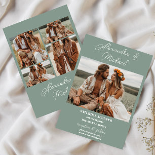 Modern Olive Green Photo Wedding Invitation